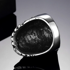 Men's Indian style eagle ring in stainless steel with vintage texture and turquoise stone