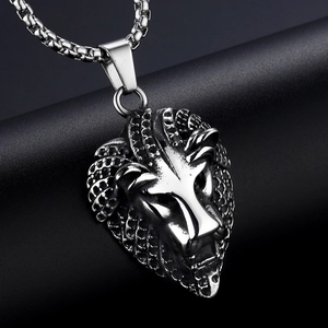 Collar con colgante de cabeza de león en acero de titanio pulido para hombre con base