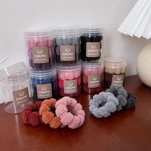 Korean Style High Elasticity Knitted Terry Scrunchies For Women Girls Minimalist Checkered Hair Ties Pony Tail Holders In Jar