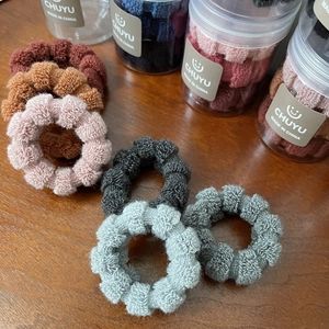 Elastic towel fabric hair ties set in Morandi colors with textured grainy surface