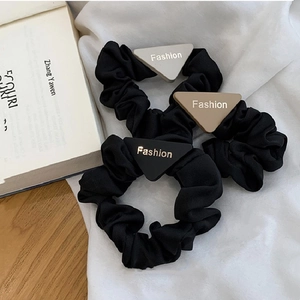 Minimalist Black Scrunchie With Triangle Letter Fashion Plate For Women Elastic Hair Ties Korean Style Hair Accessories