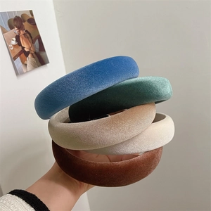 Women Vintage Velvet Padded Headband French Style Thick Sponge Hair Band High Cranial Top Headwear Hair Accessories
