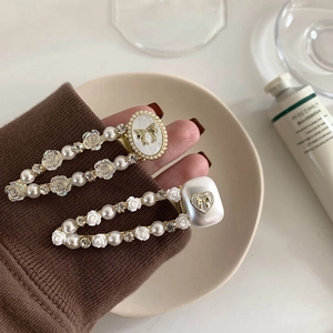 Pince à Cheveux Élégante Vintage Français Künstliche Perle Rose Alliage Doré Nœud Cœur Pince Crocodile pour Femme Bijoux