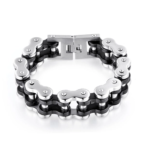 Pulsera de cadena de bicicleta para hombre de acero inoxidable plateado y negro con cierre