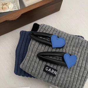 Vintage Blue Heart PU Leather Wrapped BB Hair Clips Handmade Irregular Splicing Side Clips For Women Sweet Hair Accessories