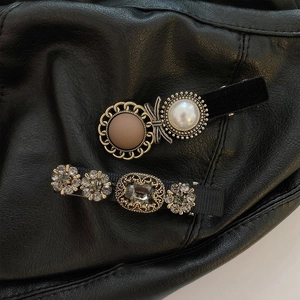 Vintage Palast Stil Entenschnabel Haarklammern Kunstperle Strass Schleife Samt Legierung Gold Haarnadel Damen Schmuck