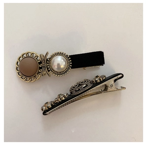 Haarklammern im Retro-Stil mit Perlen, schwarzem Samt und goldenem Vintage-Sonnendesign