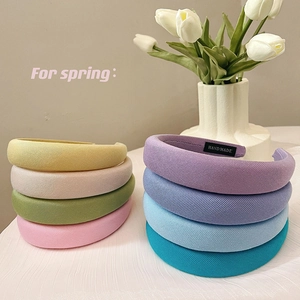 Women Padded Sponge Headband Solid Color Wide Edge Hair Hoop Korean Style Handmade Cloth Hair Accessory Daily Headwear
