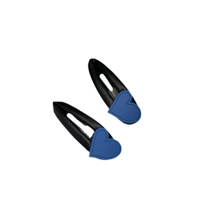 Blue heart patchwork PU leather sponge hair clips in black and blue contrast design