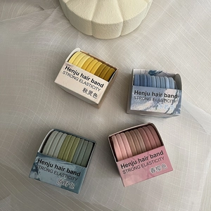 Detailed macro view of high elasticity hair ties in diverse candy colors with packaging