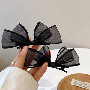 Barrettes à Cheveux Élégantes en Nœud de Filet Noir Fait Main Style Coréen Pince à Bec de Canard Accessoires Cheveux Femme
