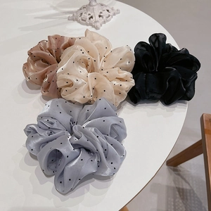 Chouchou Géant en Tissu à Pois Style Coréen pour Femmes Filles Haute Élasticité Grand Chouchou Plissé Décoration Élégante