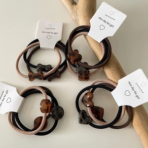 Leopard Print Acrylic Hair Ties Set Minimalist Heart Bow Knot Elastic Hair Bands Vintage Tortoise Shell Hair Accessories For Women