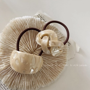 Vintage Acrylic Geometric Hair Tie Creamy Braid Twist Oval Hollow Hair Accessories For Women High Elastic Ponytail Holder