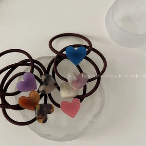 Korean Style Resin Heart Hair Tie Elegant Acetate Texture Elastic Hair Rope Minimalist Ponytail Holder Headwear For Women Daily Accessory