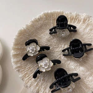 5-piece set of elegant camellia hair clips with matte finish and pearl accents