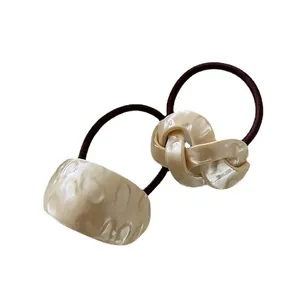 Japanese retro style cream hair rings set with textured resin and high elastic cord