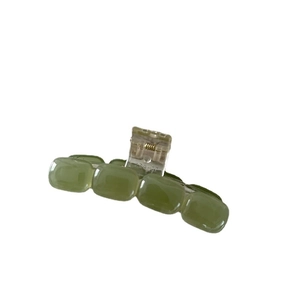 Elegant bean green amber texture hair claw clip with translucent acrylic rectangular beads