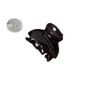 Minimalist black glossy hair claw clip for side fringe with a reference button for size