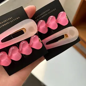 Süße Rosa Herz Haarklammern Harz Legierung Mattierte Farbverlauf Haarnadeln Set Für Damen Mädchen Girly Styling Haarschmuck