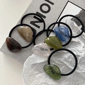Minimalist resin pebble hair tie set in six assorted marble colors for women
