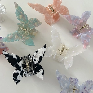 Colorful 3D butterfly hair claw clips in acetic acid with marble patterns for women