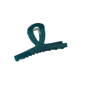 Elegant dark green cross shark hair claw clip with golden Amy bear handmade script