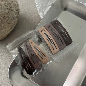 Set of 6 minimalist matte earth tone snap hair clips in waterdrop and rectangle shapes
