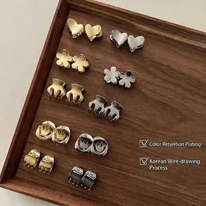Mini Metal Alloy Hair Claw Clip Gold Silver Brushed Smiley Heart Flower Hairpin Korean Style Fashion Jewelry For Women