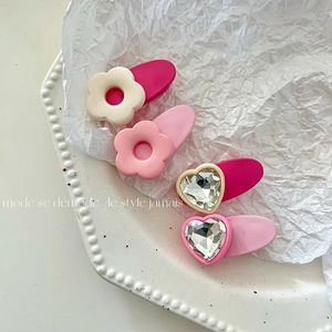 Süße Herz Blume Smiley Gesicht Haarspangen Für Damen Mädchen Koreanischen Stil Rosa Kunststoff Legierung Strass Haarschmuck Seiten Clips