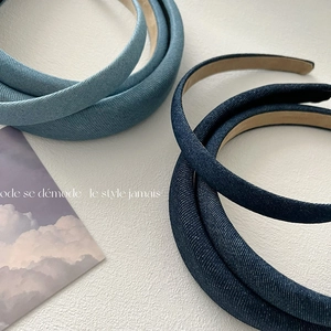Minimalist Denim Texture Padded Headband Solid Color Sponge Hair Hoop High Top Style Fabric Hair Accessory For Women Casual Daily Wear