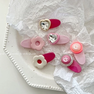 6er-Set süße Haarspangen mit Herzen, Blumen und Smileys in Rosa für Mädchen