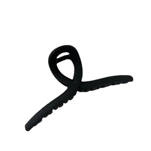 Matte black 13cm large hair claw clip with minimalist cross twisted design on white background