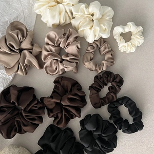 French style satin silk scrunchies in various earth tones and sizes for women's hair