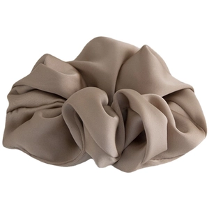 Elegant champagne gold satin scrunchie with silky finish and voluminous pleated design