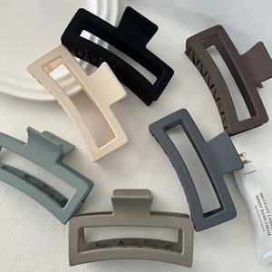 Set of six large matte square claw clips for thick hair in earthy assorted colors