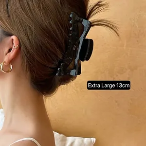 Extra large 13cm black bow hollow claw clip for thick hair in French minimalist style