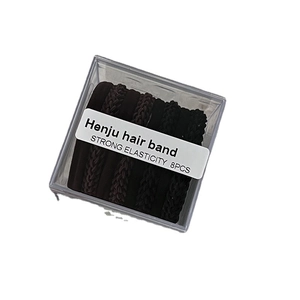 Set of 8 premium black and coffee braided elastic hair bands in a transparent storage box
