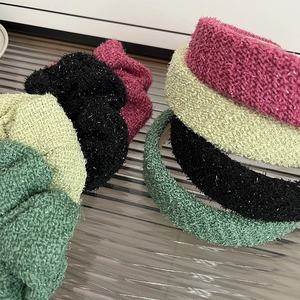 Elegant glittering tweed headband and scrunchie set in multiple colors for women