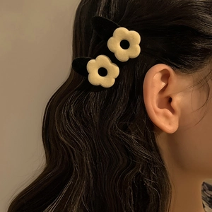 French vintage velvet flower hair clips in cream plush for women side fringe styling
