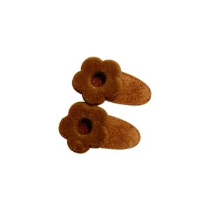 Elegant pair of dark brown flocked flower hair clips with a soft velvet texture for women