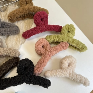 Minimalist winter plush faux fur hair claw clips in multiple colors for women