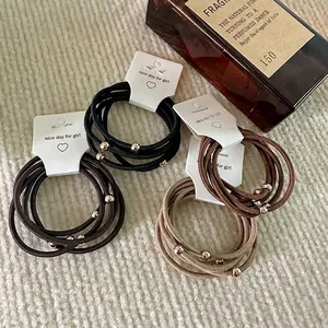 Minimalist High Elasticity Hair Tie With Alloy Beads Earth Tone Elegant Scrunchie For Women Girls Daily Hair Accessories