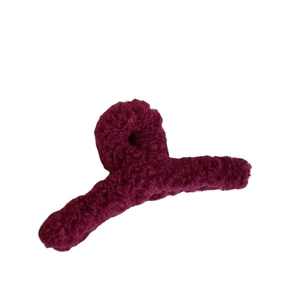 Winter plush faux shearling hair claw clip in deep plum purple for thick hair styling