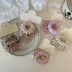 Fashion Autumn Winter Fleece Telephone Wire Hair Ties Handmade Colorful Plush Scrunchies For Women Ponytail Accessories