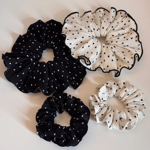 Polka dot pleated scrunchies set in black and white styles for hair styling accessories