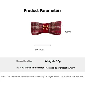 Detailed size specifications for the red checkered bow banana clip with dimensions 10.5x5cm