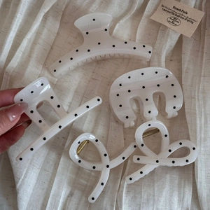 French Vintage Polka Dot Hair Claw Clip Milk White Epoxy Drip Glue Mixed Material Hair Clips For Women Styling Accessories