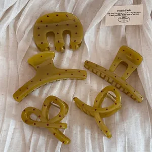 French Retro Olive Green Polka Dot Hair Claw Clip For Women Drip Glue Resin Shark Clip Elegant Large Hair Accessories