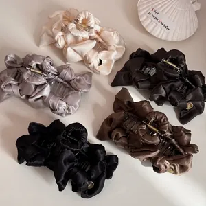 Elegant Satin Bow Hair Claw Clip For Women French Pleated Hair Catch Large Refined Hairpin Fashion Daily Headwear Styling Accessory